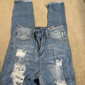 Fashion Nova Sky Blue Ripped Ankle Jeans